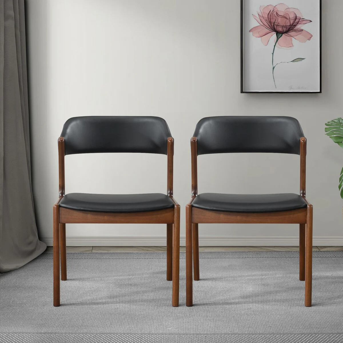 Duluth Contemporary Dining Chairs in Black Vegan Leather ( Set of 2)