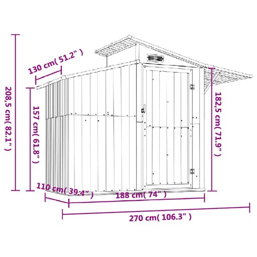 NNEVL Garden Shed Anthracite 270x130x208.5 cm Galvanised Steel