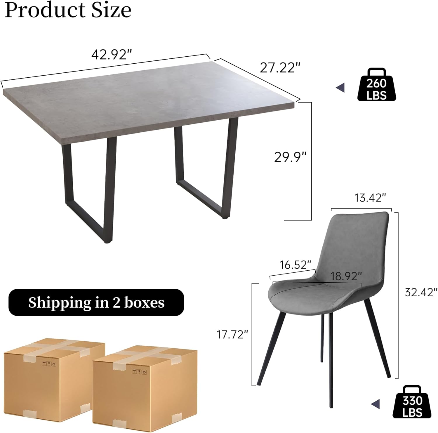 HIPIHOM 5 Piece Dining Table Set, 42.9 Inch Modern Kitchen Dining Table and Leather Dining Chairs for Kitchen Dining Room (Table + 4 Grey Chairs)