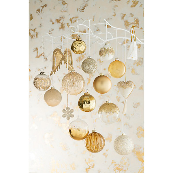 Boite de 4 boules de Noël en verre doré 10x10x10 cm