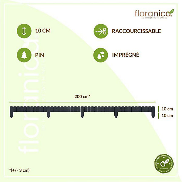 Floranica Bordure de Jardin Flexible 10 x 200 cm Anthracite Clôture de Pelouse en Bois, Palissade de Jardin Extérieur