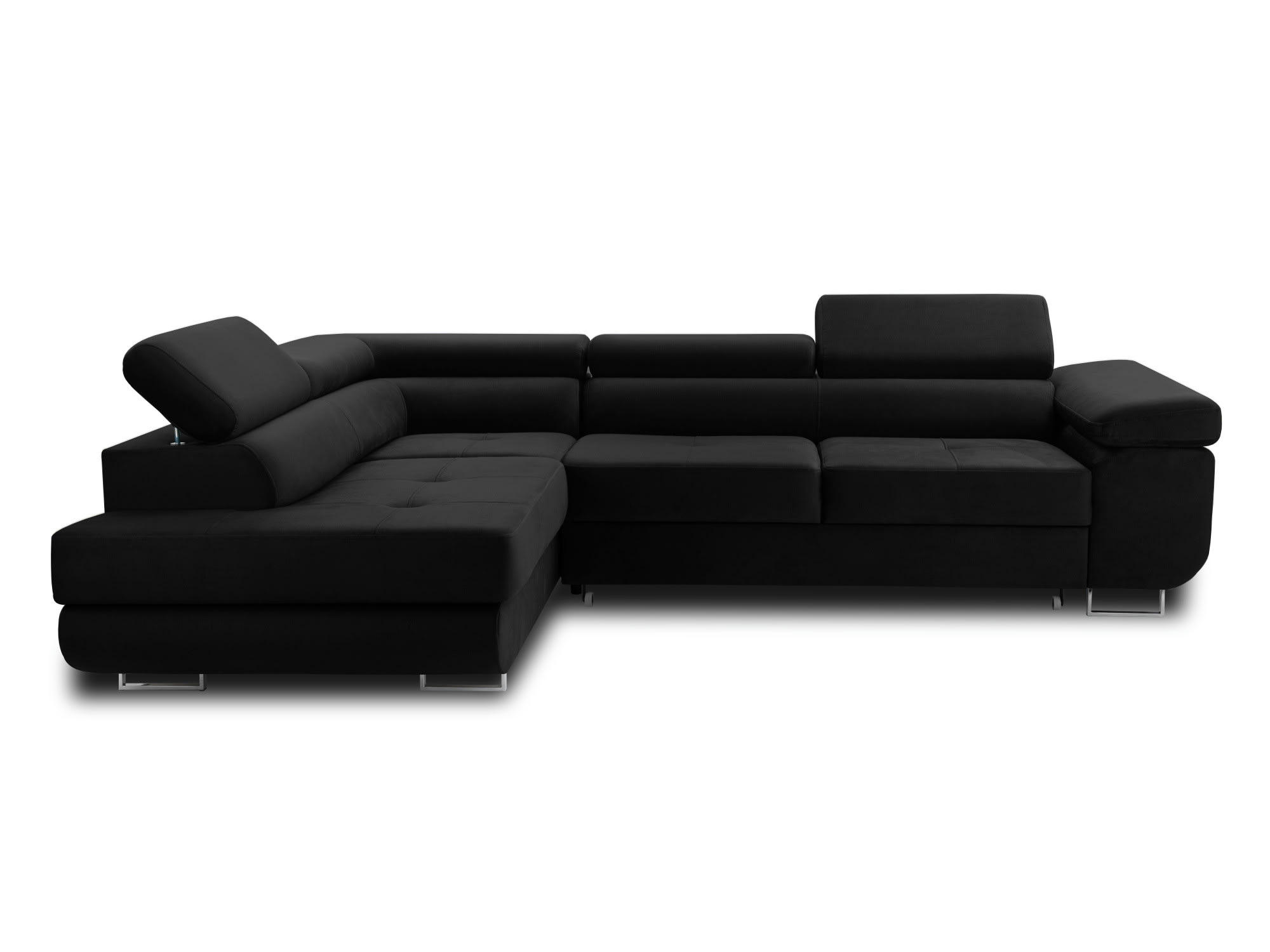 PABLO - Canapé d'angle gauche convertible 5 places en velours noir