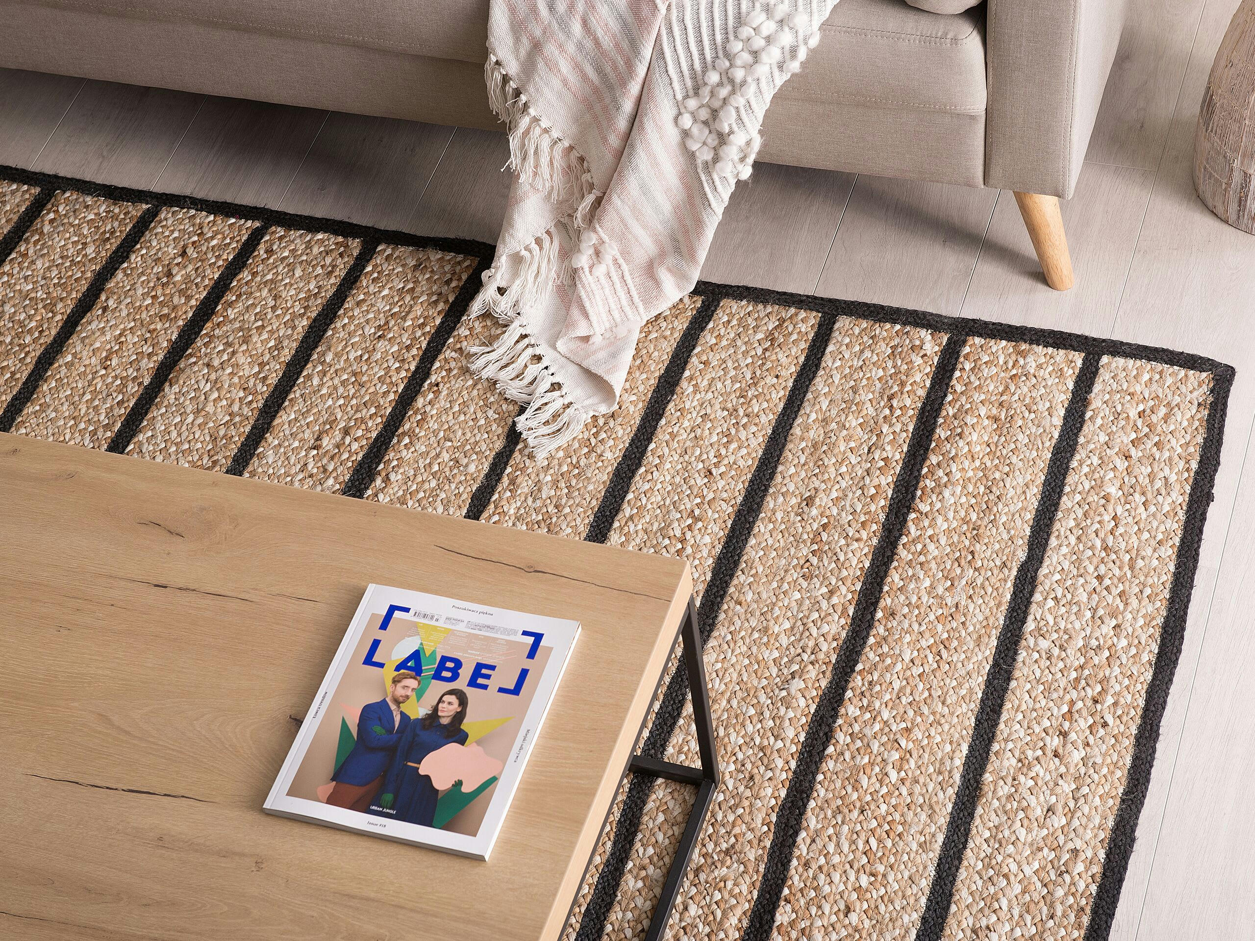 KARADONA - Tapis en tissu noir 200x140cm