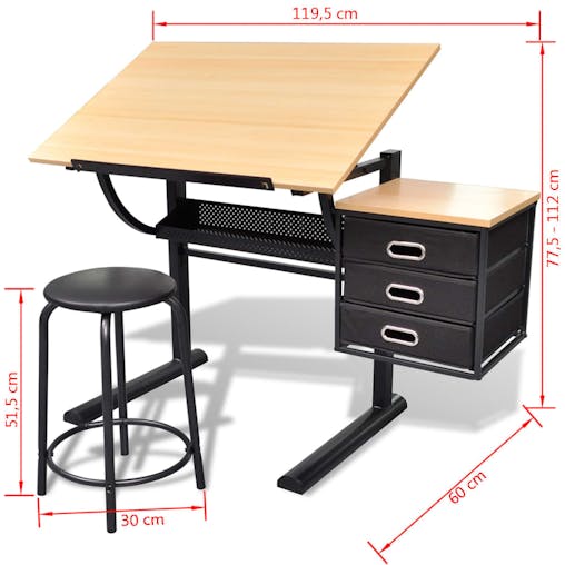 NNEVL Three Drawers Drawing Table with Stool