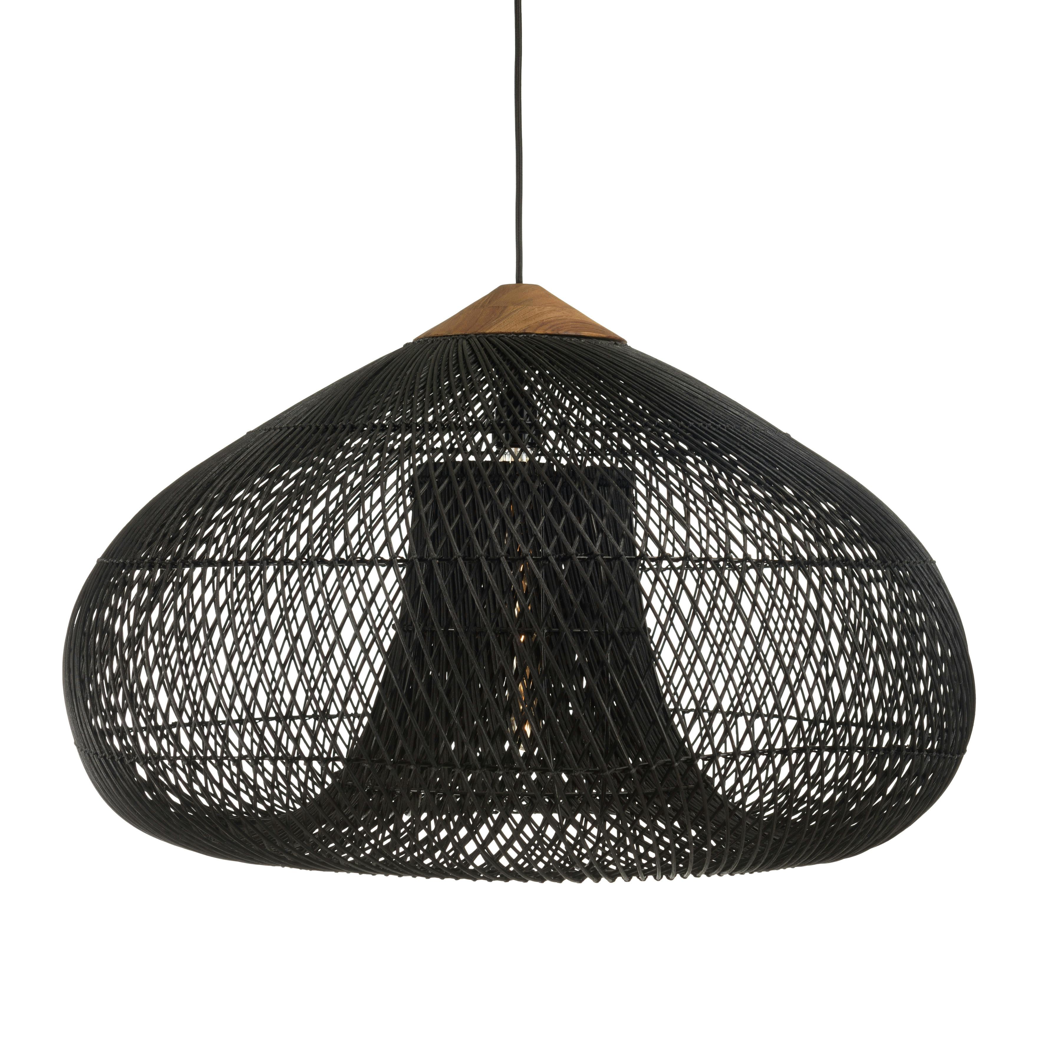 Suspension entonnoir 80x80cm rotin couleur noire/teck FOLELLI