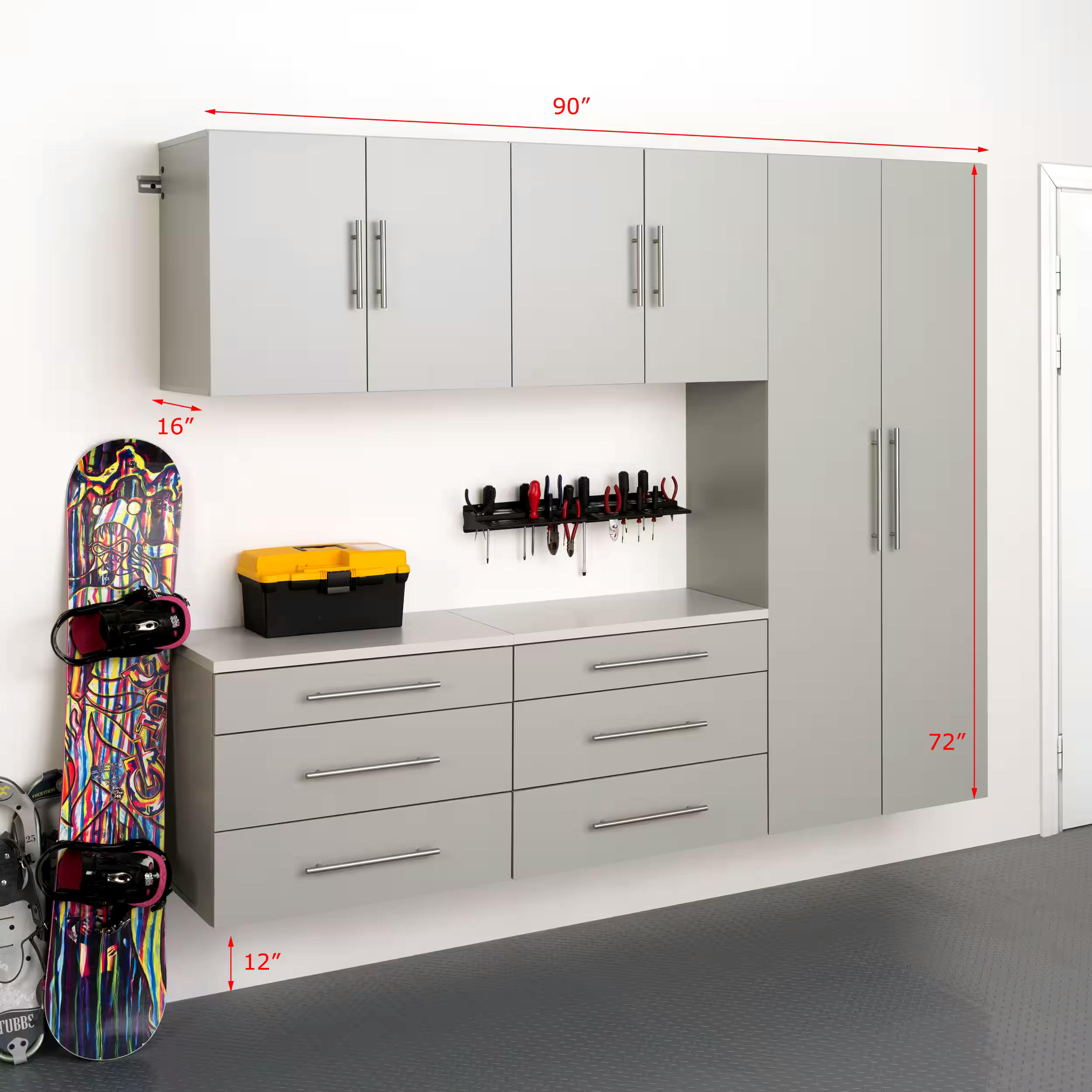 Prepac HangUps Mounted Storage Cabinet Set H, Assorted Colours, 16 x 90 x 72-in, 5-pc