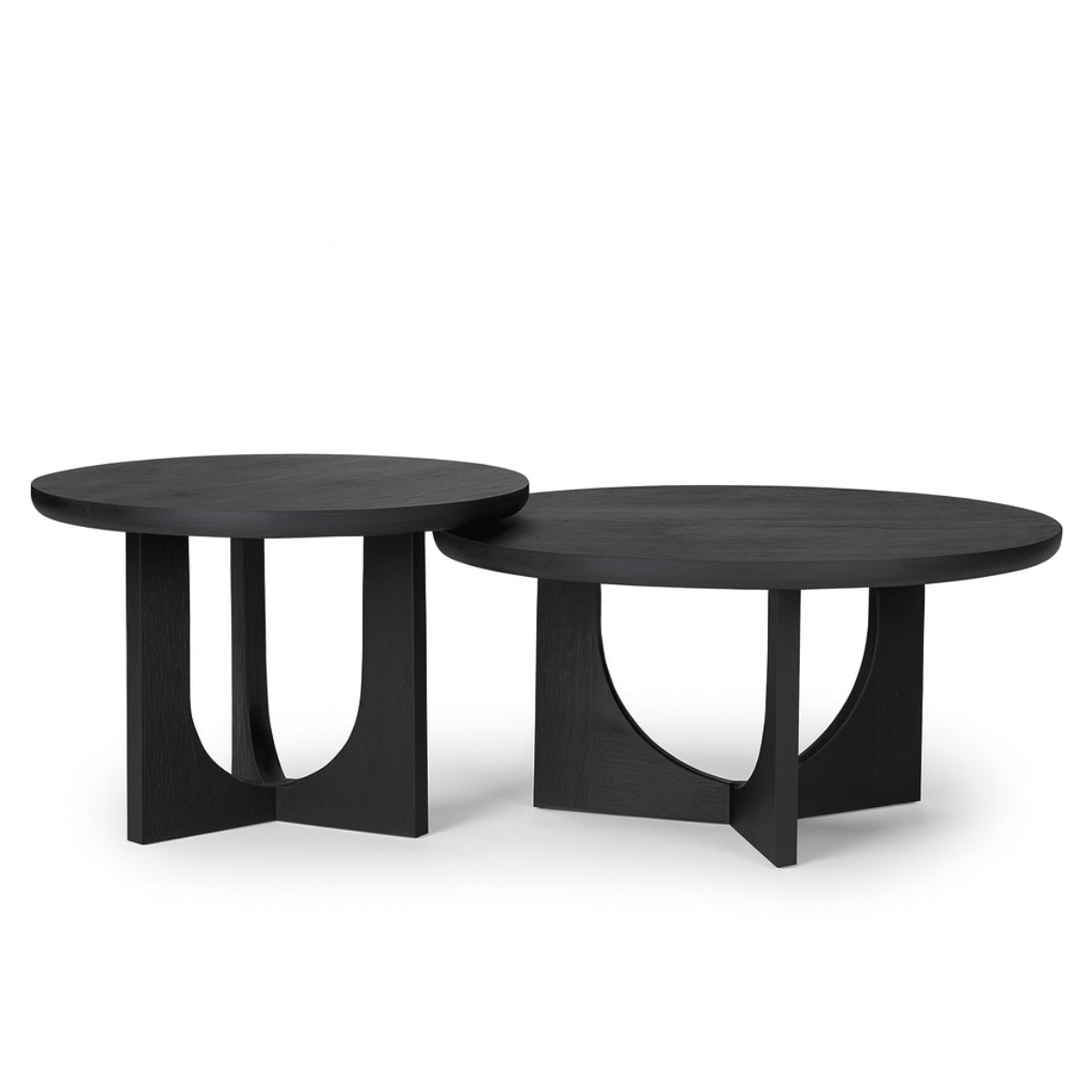 StarFurn Salontafel Guus - Rond Zwart Hout - 60x60x45cm - Set van 2