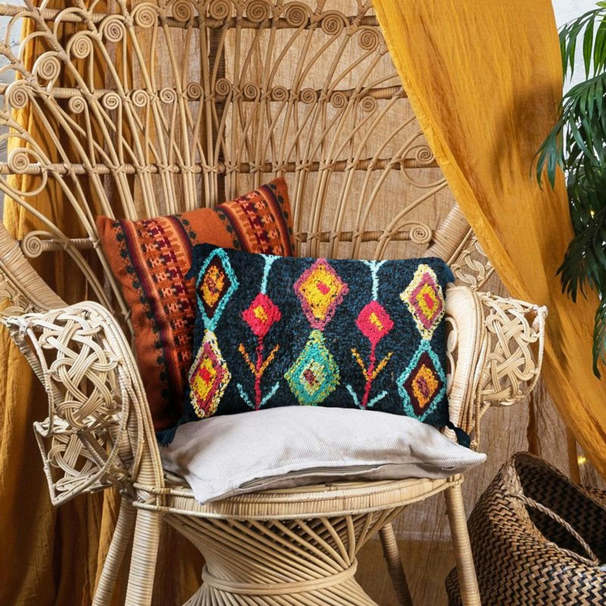 BERBERE - Coussin 100 % coton esprit berbère bleu 30x50