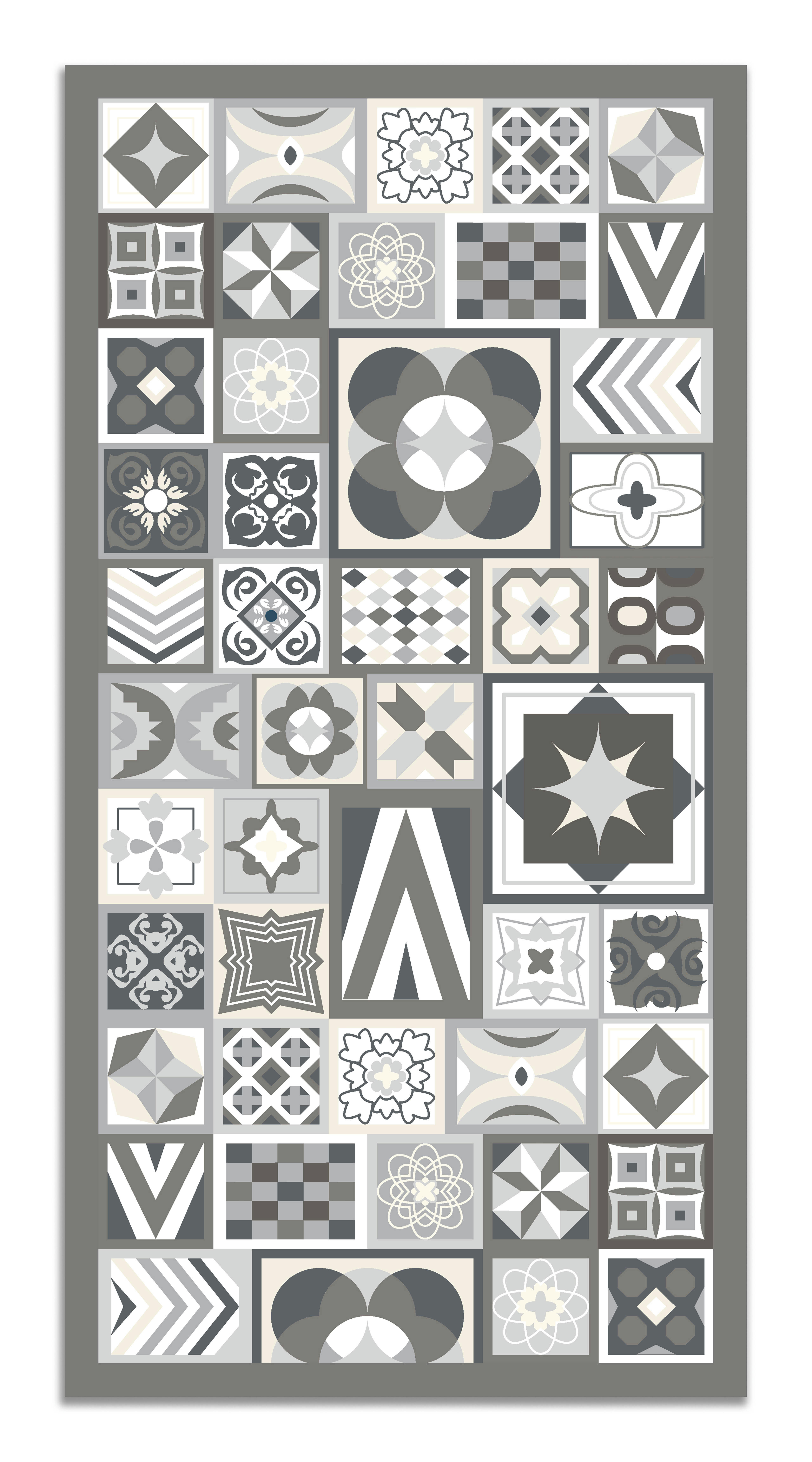 - Tapis vinyle style carreaux ciments gris 60x250cm