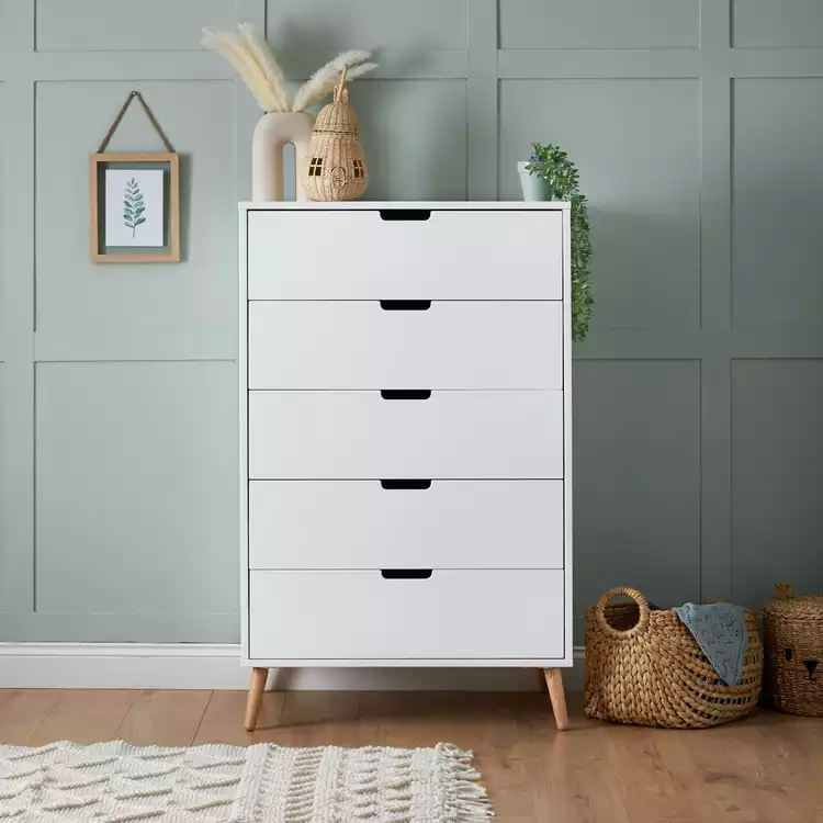 Obaby Maya 5 Drawer Tallboy - White
