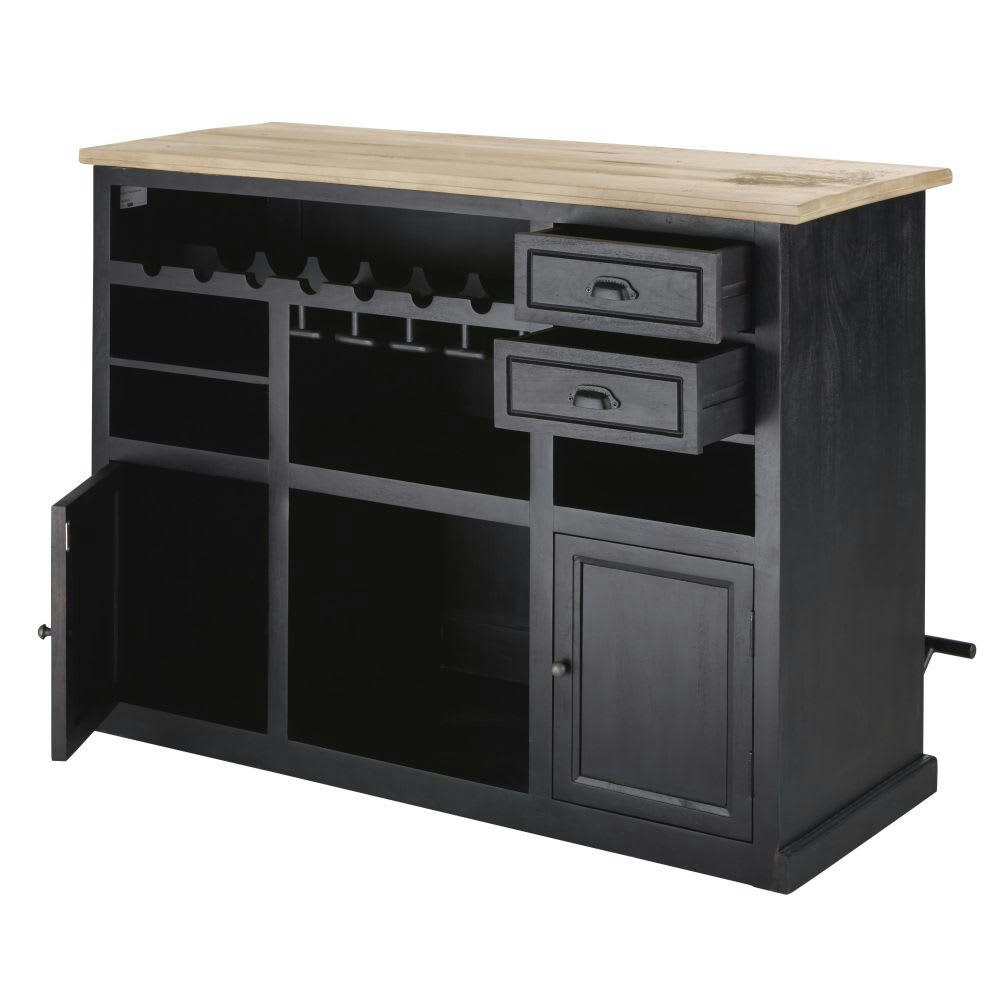 Kansas - Bar industriel avec repose-pieds en métal gris finition patinée et vieillie