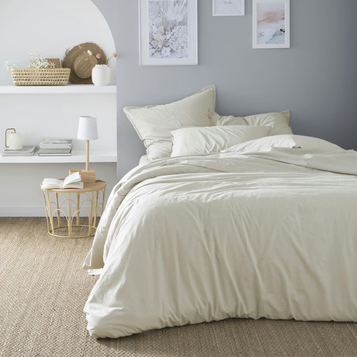 SOFT LINE - Taie d'oreiller en coton lavé beige 65x65