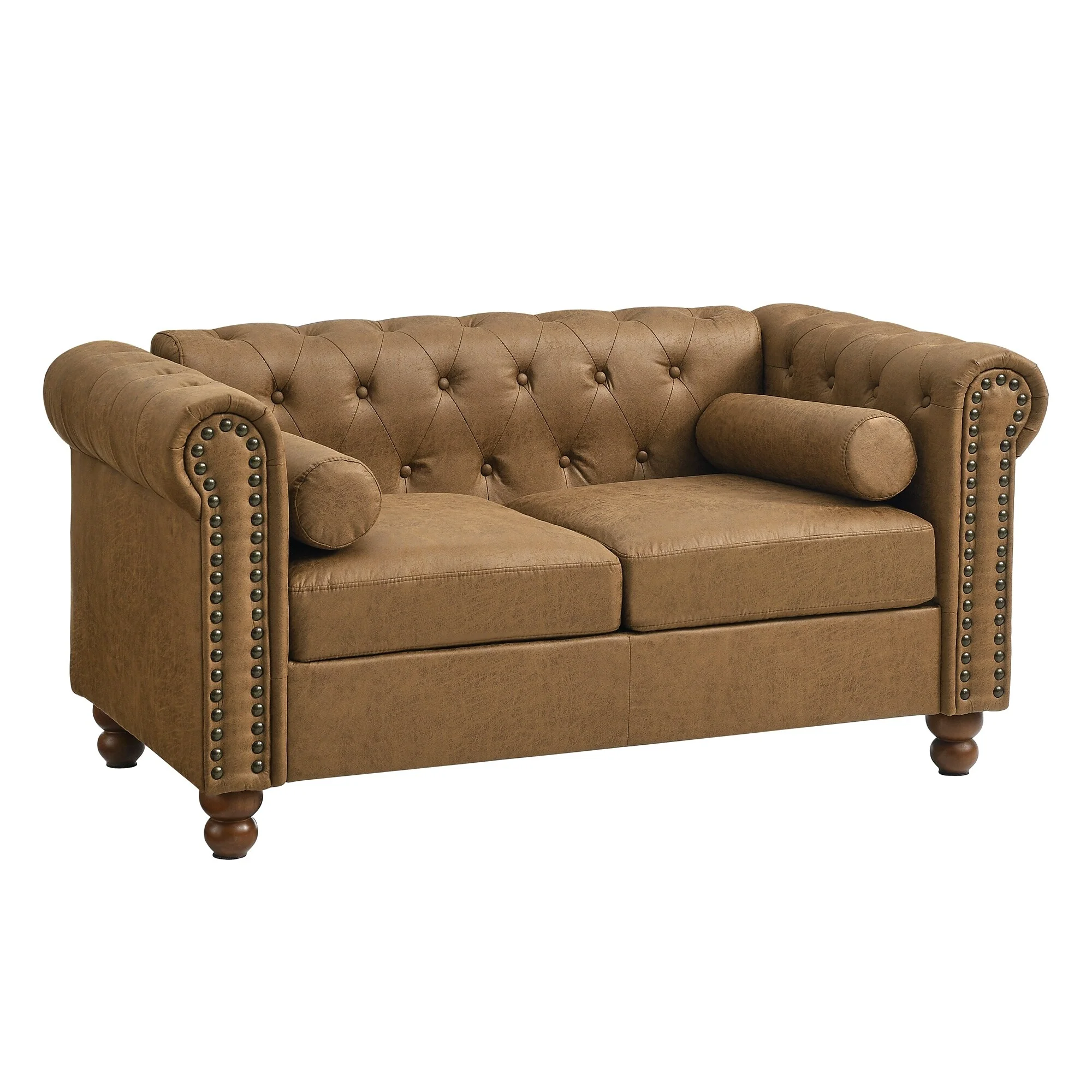 Brown 55'' Fabric 2-Seater Sofa with Tufted Design