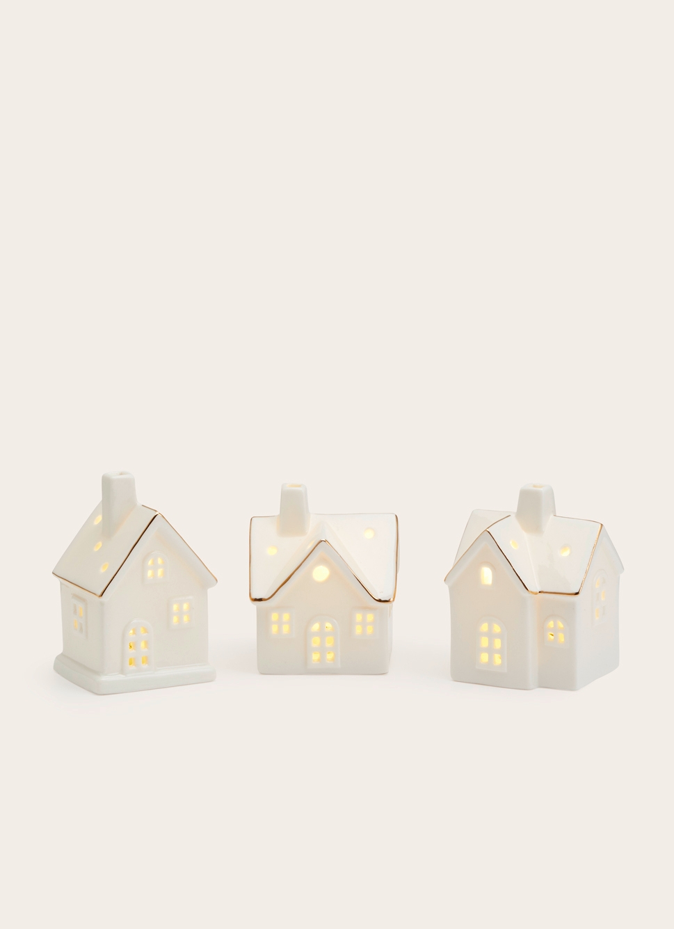 LOT DE 3 MAISONS LUMINEUSES EN PORCELAINE BLANC