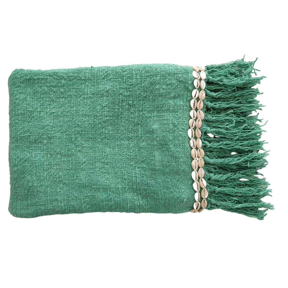 CANGA - Plaid en coton avec coquillages, vert 140x200 cm