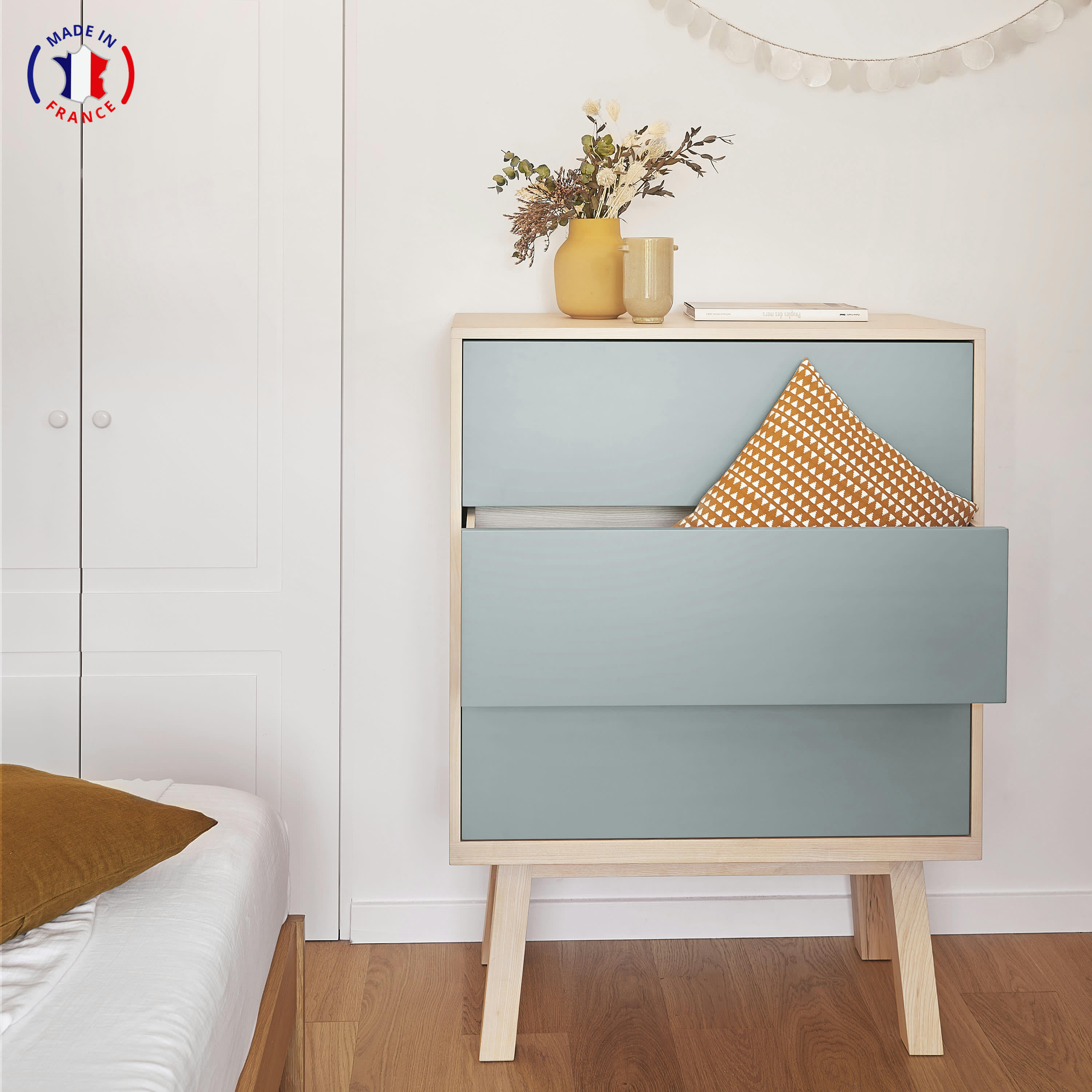 KUBE - Commode 3 tiroirs de 90 cm de large, en frêne