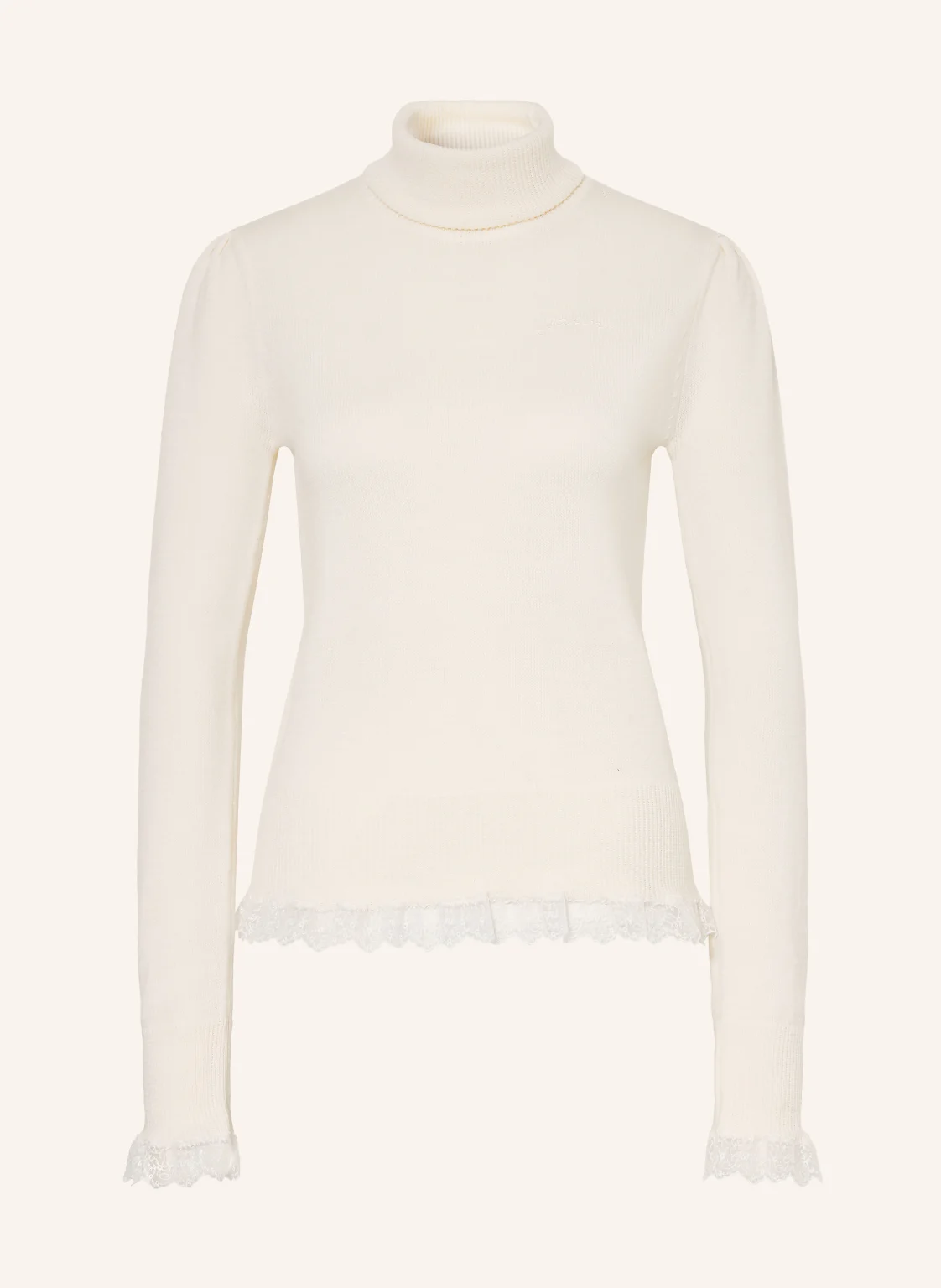 GANNI Rollkragenpullover aus Merinowolle mit Spitze