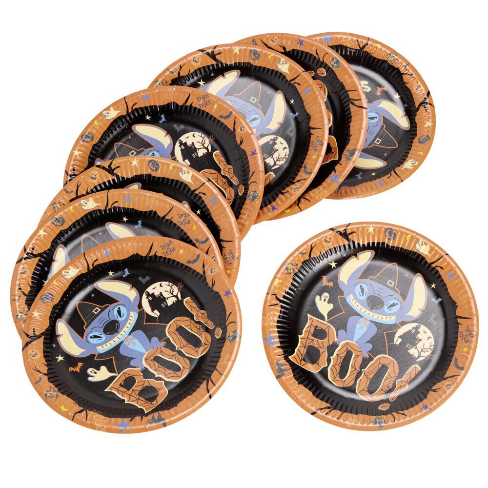 Assiettes jetables x8 Stitch Halloween carton noir Ø23cm