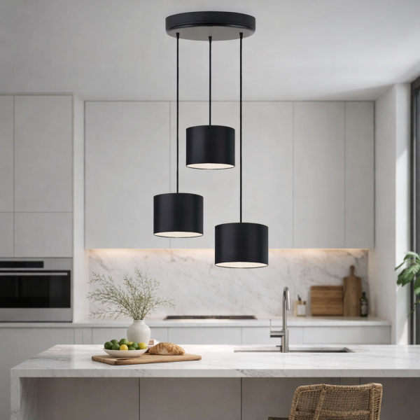 Lampa wisząca 3 punkty PUEBLO Stal szczotkowana/Morski