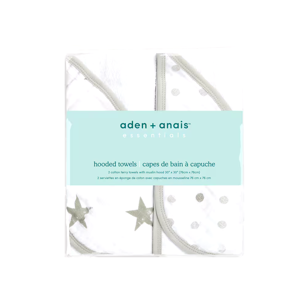 Aden Hooded Towel, Grey Stars