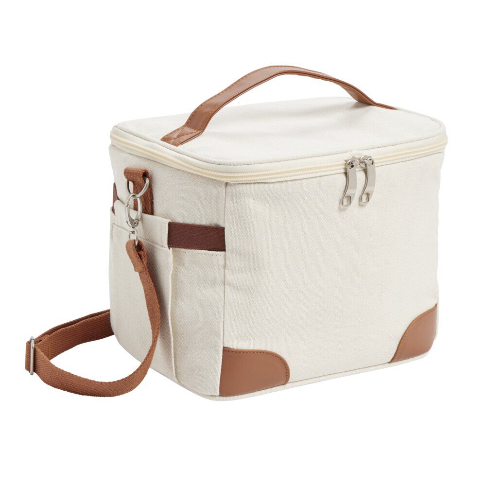 Sac repas isotherme polyester beige et marron 25x20xH20cm