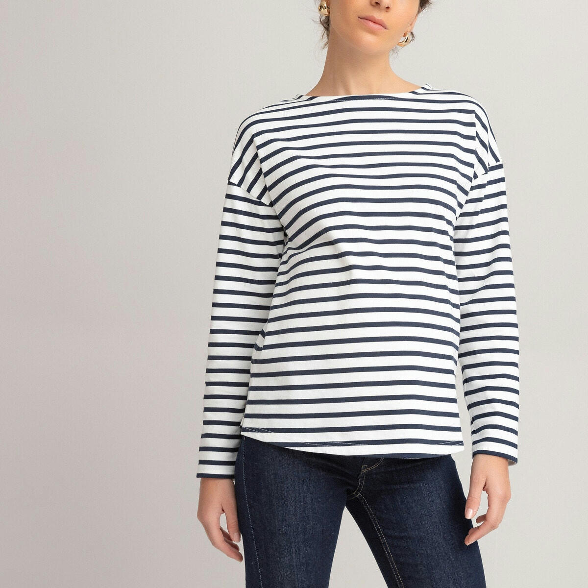 T-shirt de grossesse col rond manches longues rayé
