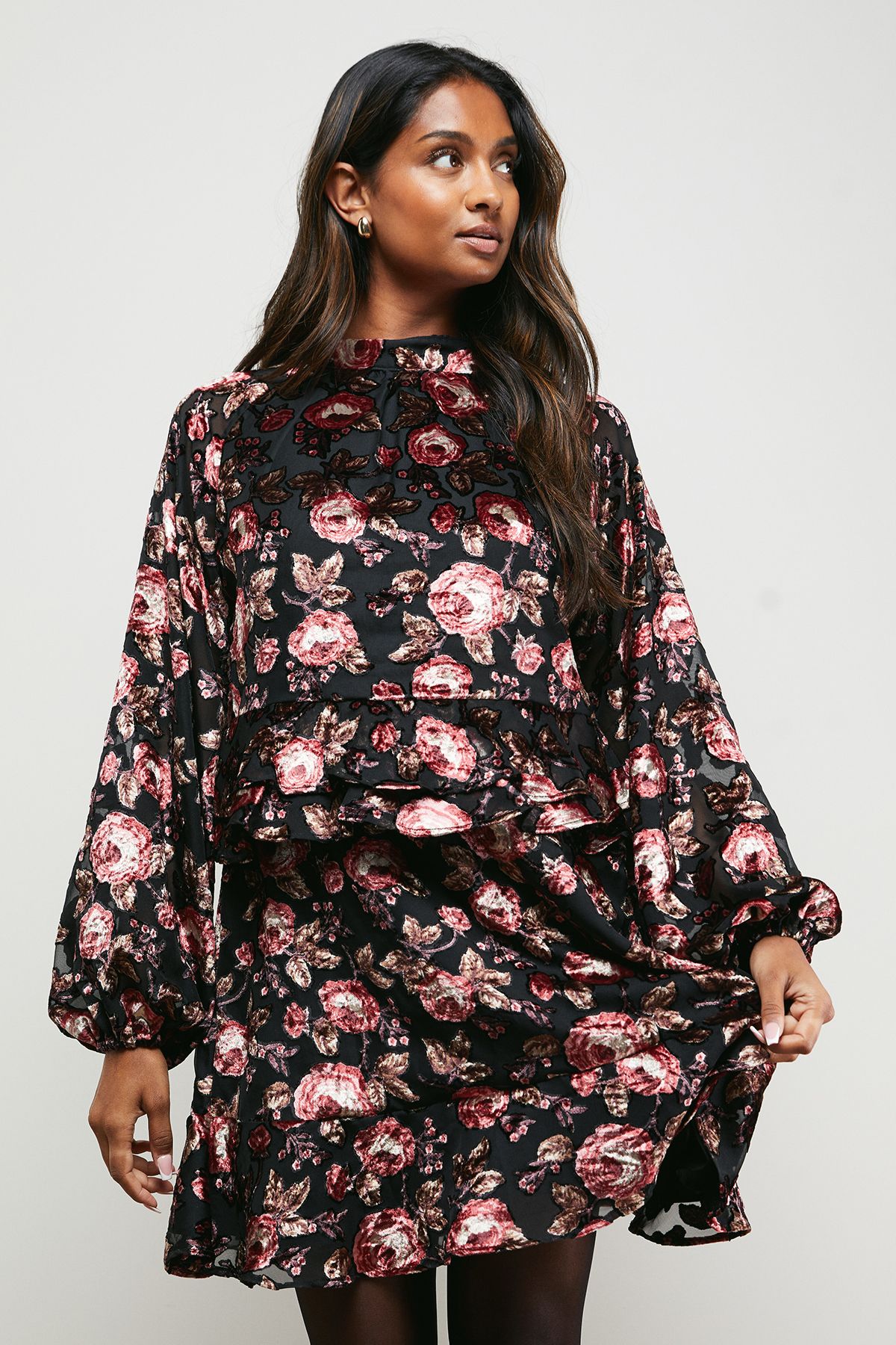 Oasis Devore Tiered Boho Mini Dress