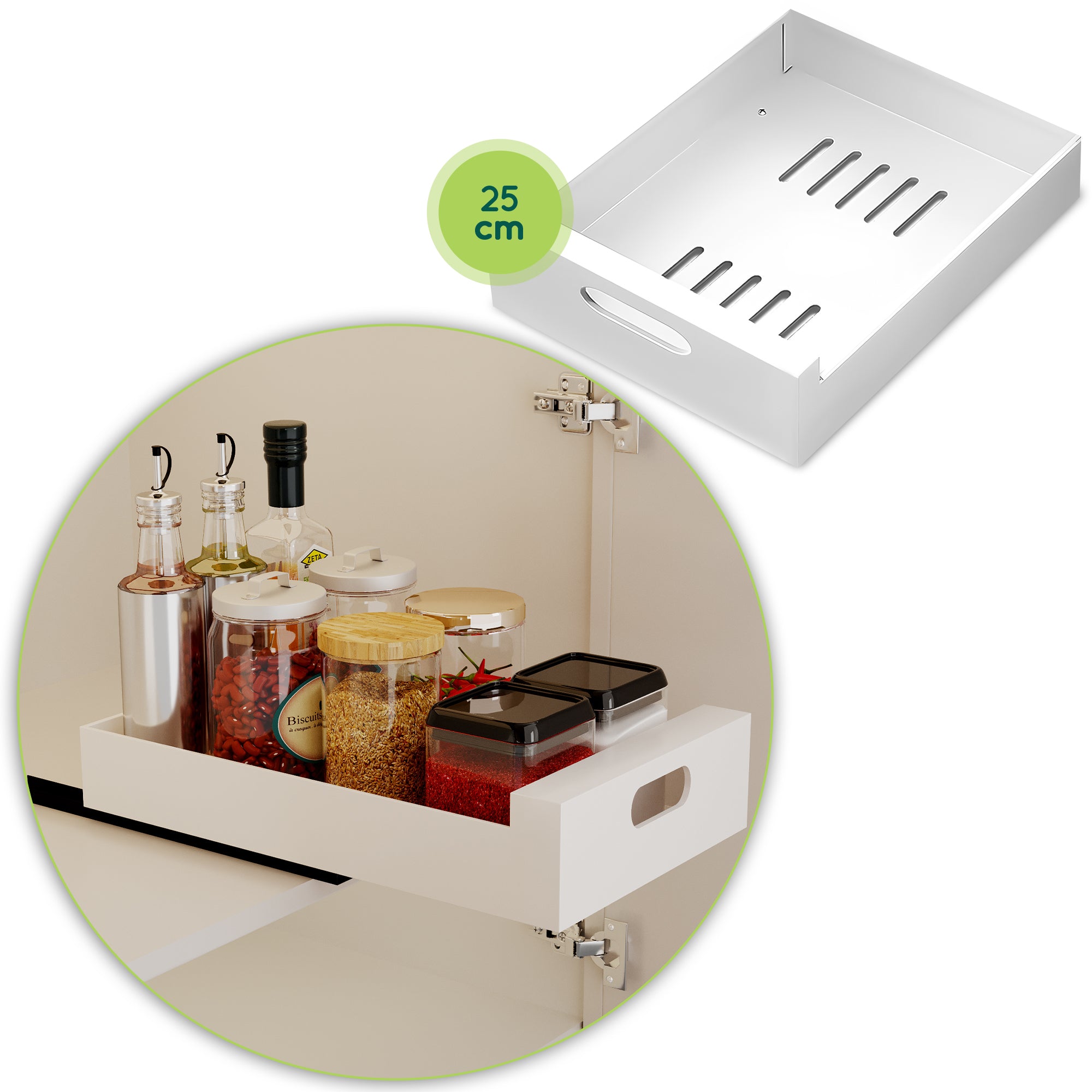 XIVADA Keukenkast organizer - Schuiflade - Aluminium - 25 cm - Wit