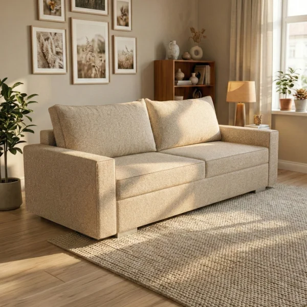 Sofa Rozkładana Kanapa z Funkcją Spania Dwuosobowa Do Salon Beżowa DRAVOS
