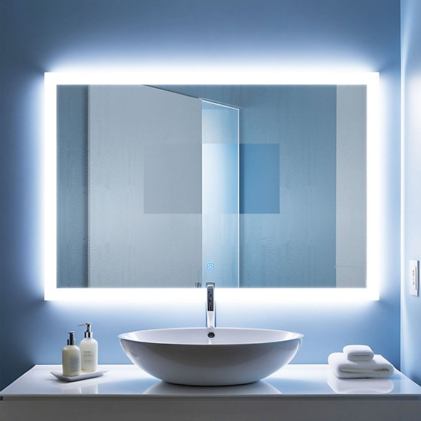 Miroir Salle de bain antibuée avec éclairage LED 60x50 installation réversible SANILAND