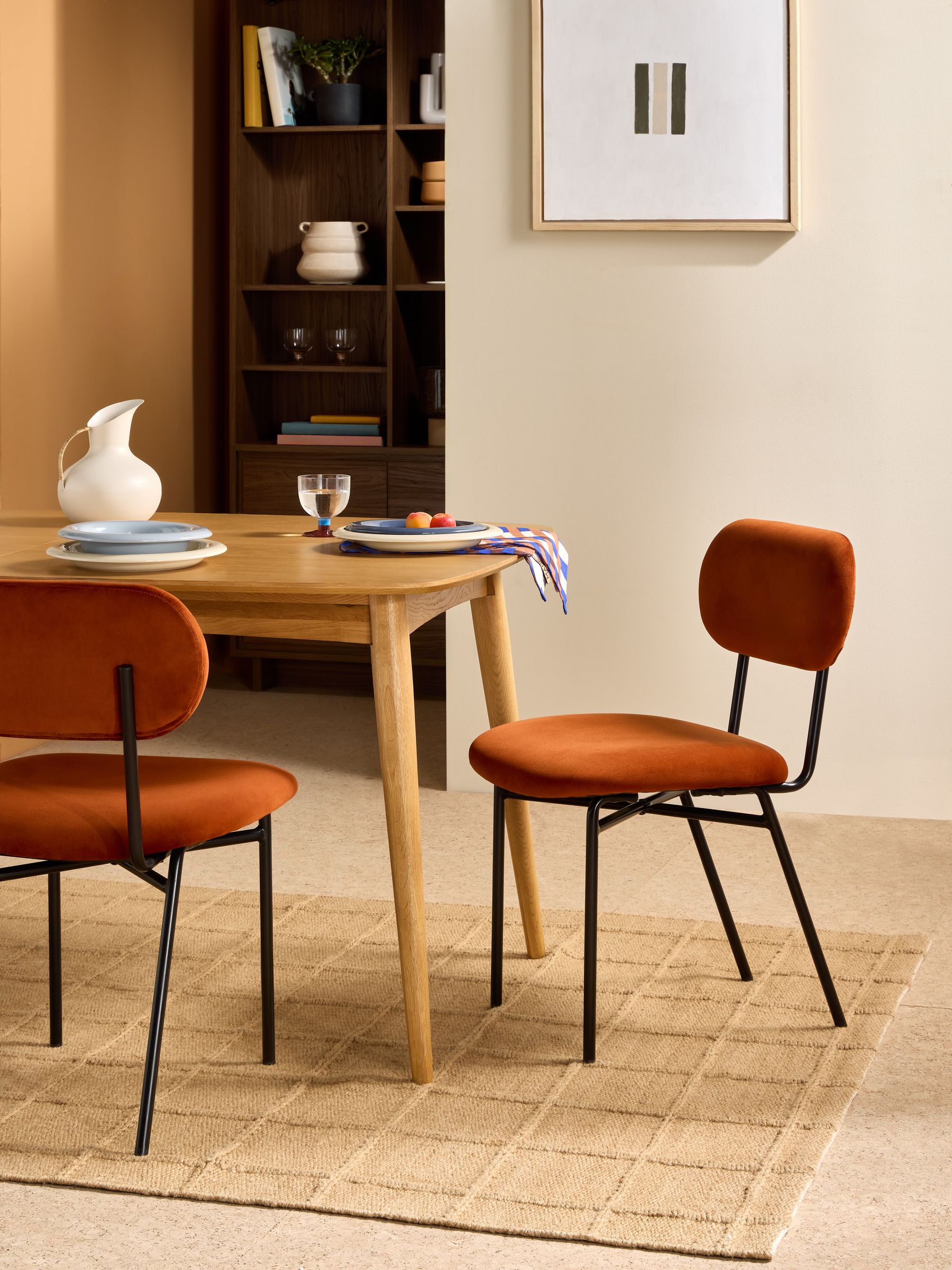 Set of 2 Clemmie Dining Chairs in Cinnamon Velvet and Black Legs