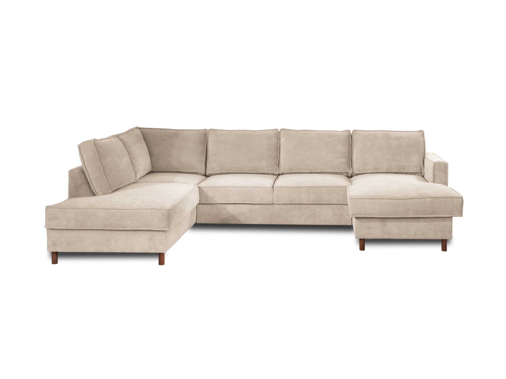 JAKE - Canapé panoramique 7 places angle gauche en velours côtelé beige