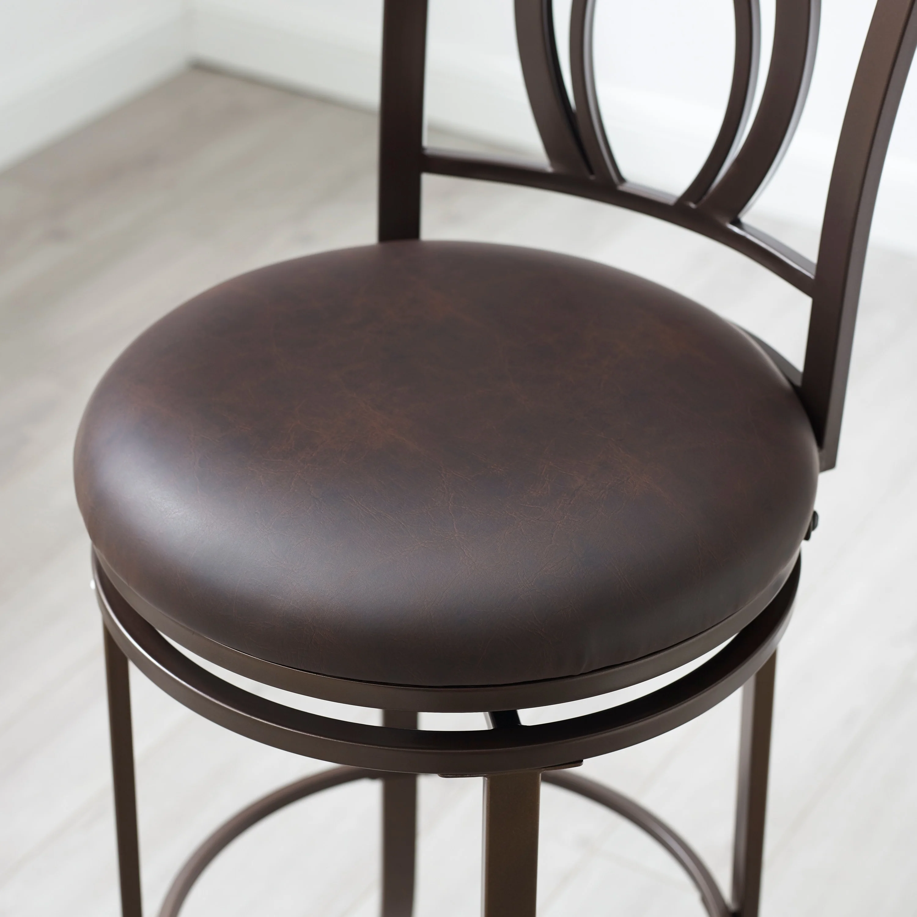 Linon Khalifah Brown Seat Metal Swivel Counter Stool