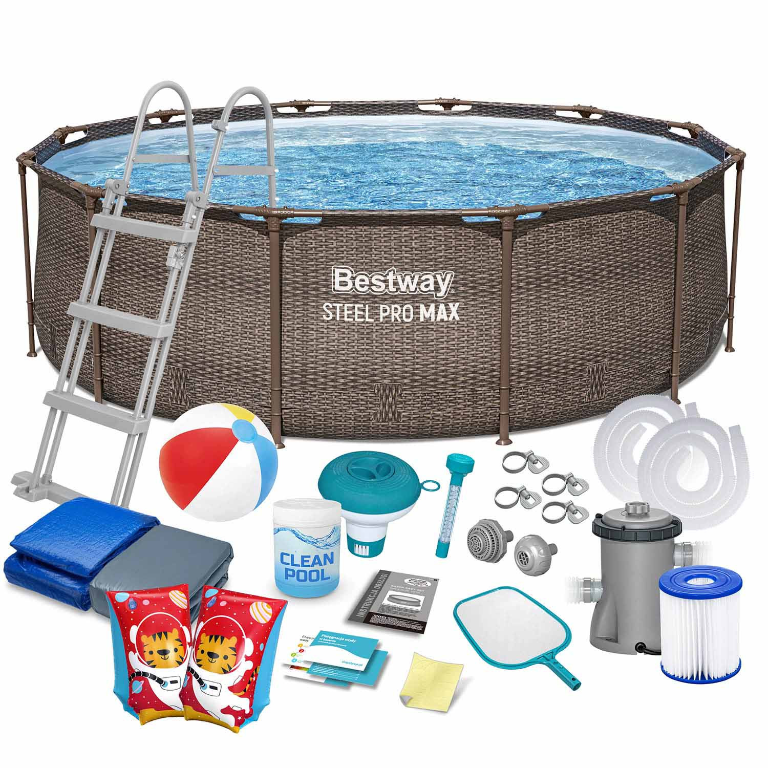 Basen ogrodowy stelażowy Bestway 366x100 cm zestaw 18w1