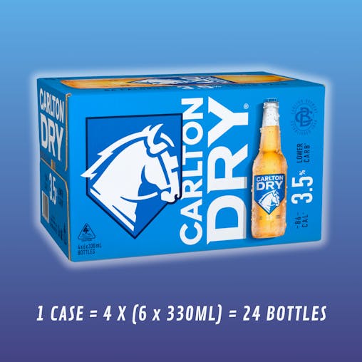 Carlton Dry 3.5%, Low Carb, Mid Strength Beer, Crisp & Refreshing Finish, Classic Australian Lager, 3.5% ABV, 330mL (Case of 24 Bottles)