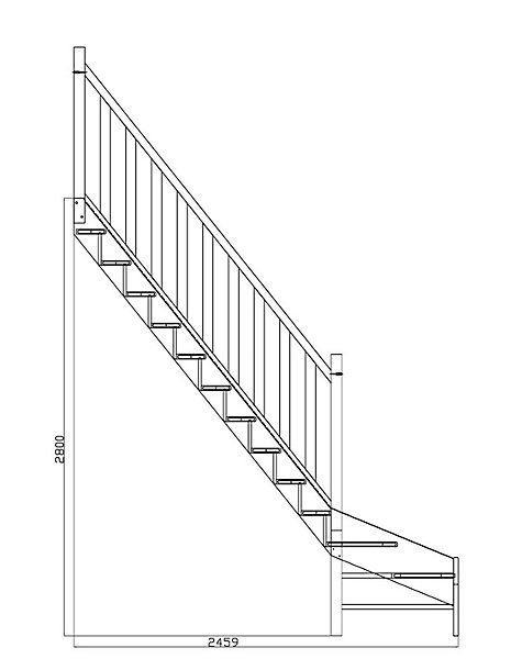 Escalier Quart Tournant CuvillatKit RecoupableBas à Gauche Avec Contremarches H Sol Sol 280 Cm