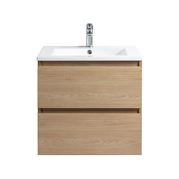 Pack Meuble prémonté 60 bois-Vasque résine-Robinet chromé-Miroir RIMA - bain-bain
