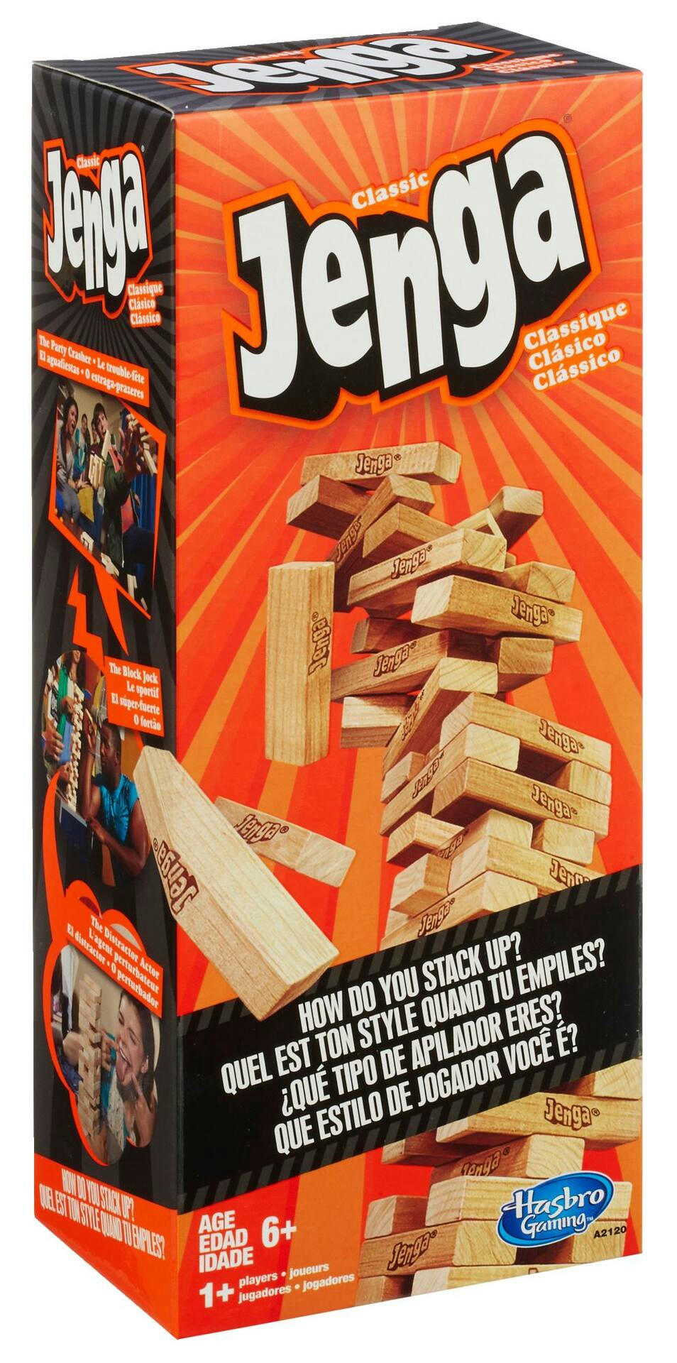 Hasbro Classic Jenga Wood Block Stacking Tower Game, Ages 6+