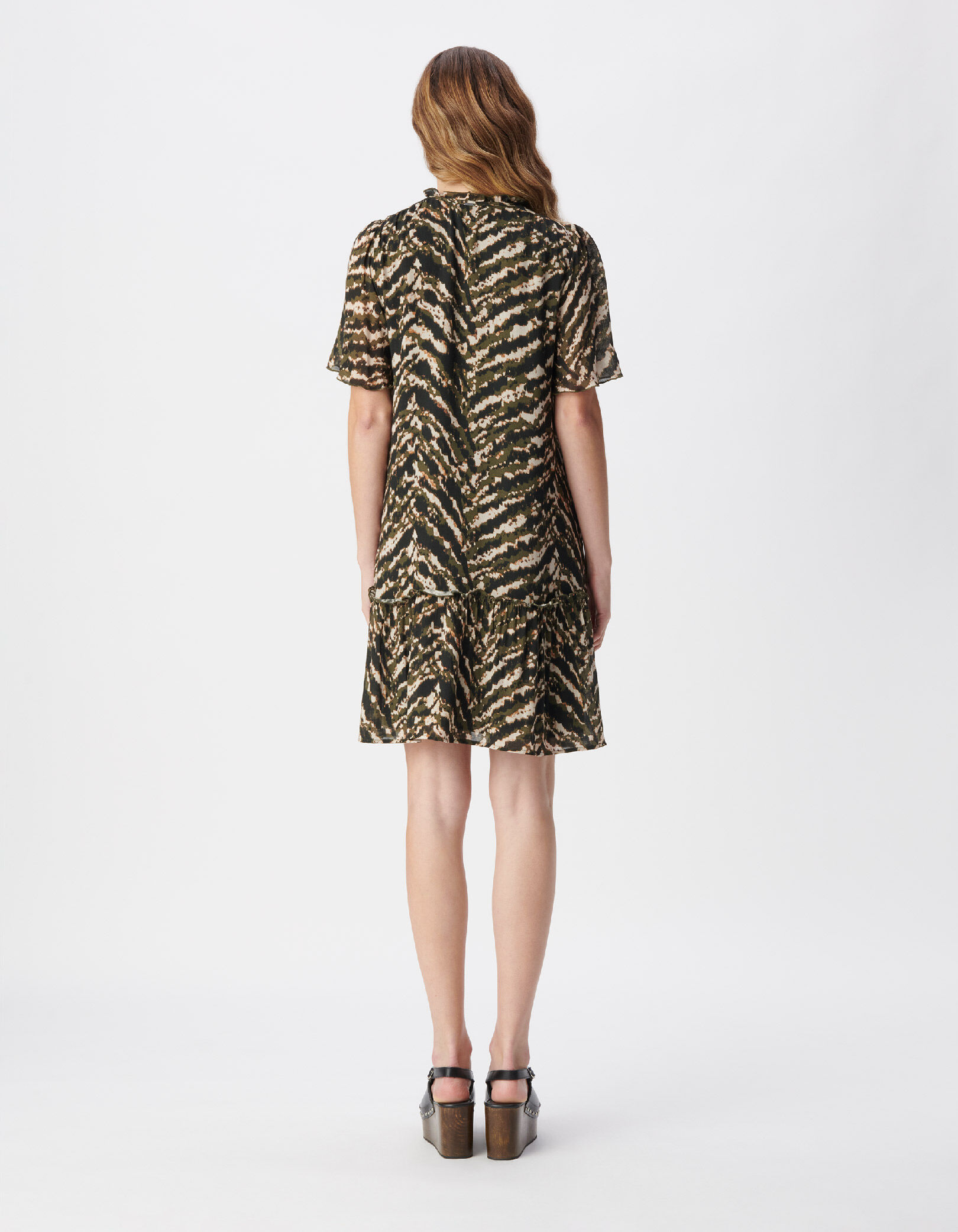 Robe kaki imprimé army manches papillon Femme