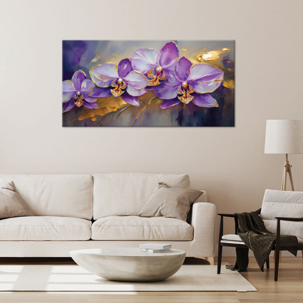 Feeby Obraz na płótnie, Malowane Orchidee Kwiaty Fioletowe 120x60