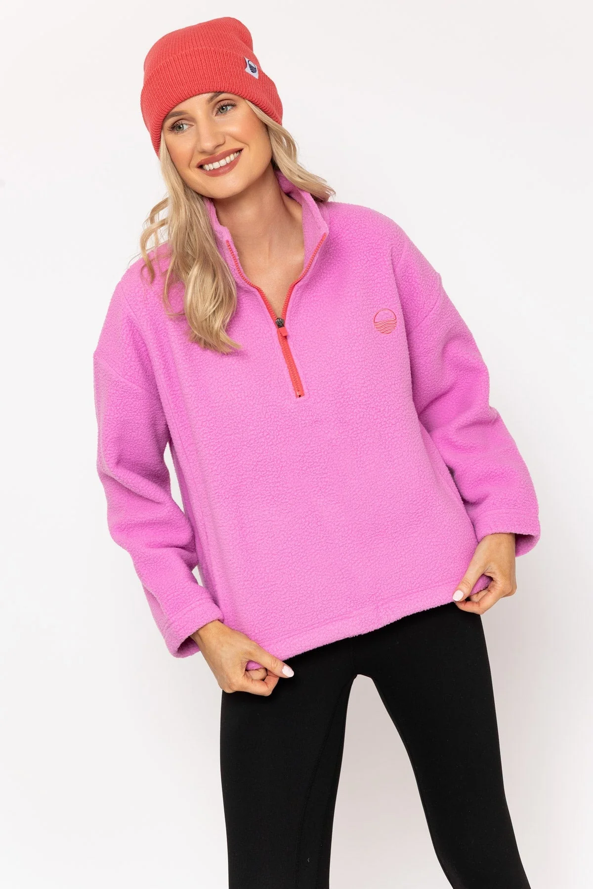 Pink Teddy Fleece With Contrast Zip