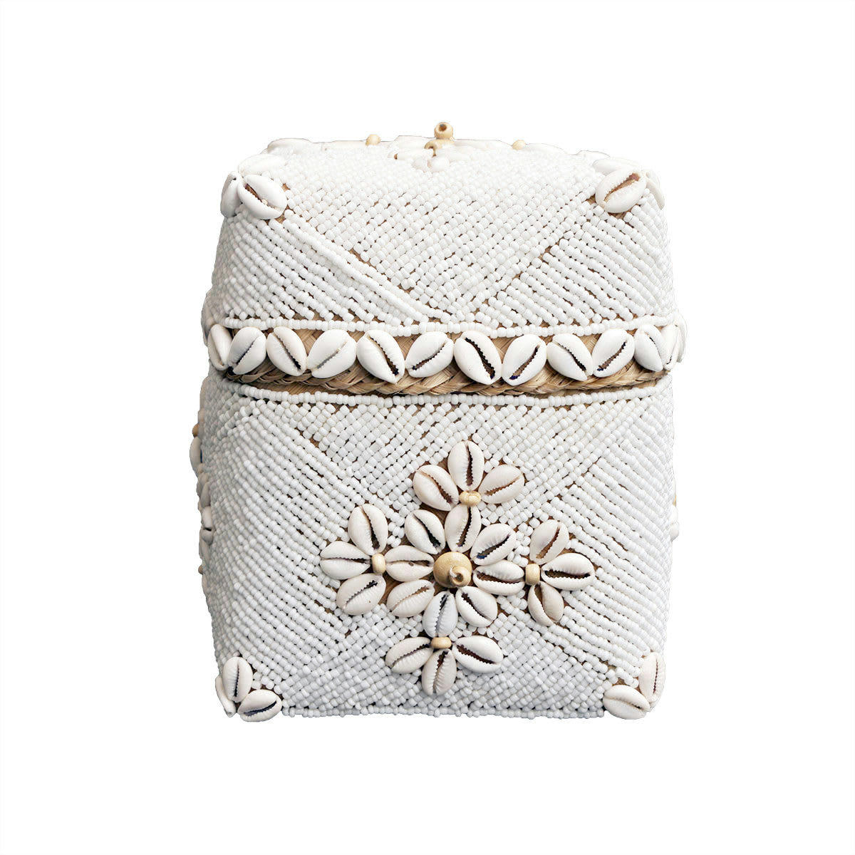 TUTTY - Boîte en bambou, perles et coquillages, blanc H23 x L17cm