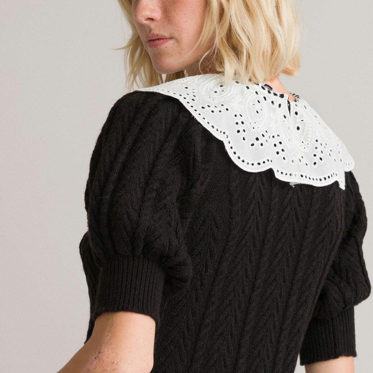 Pull 2 en 1 col claudine bi-matière
