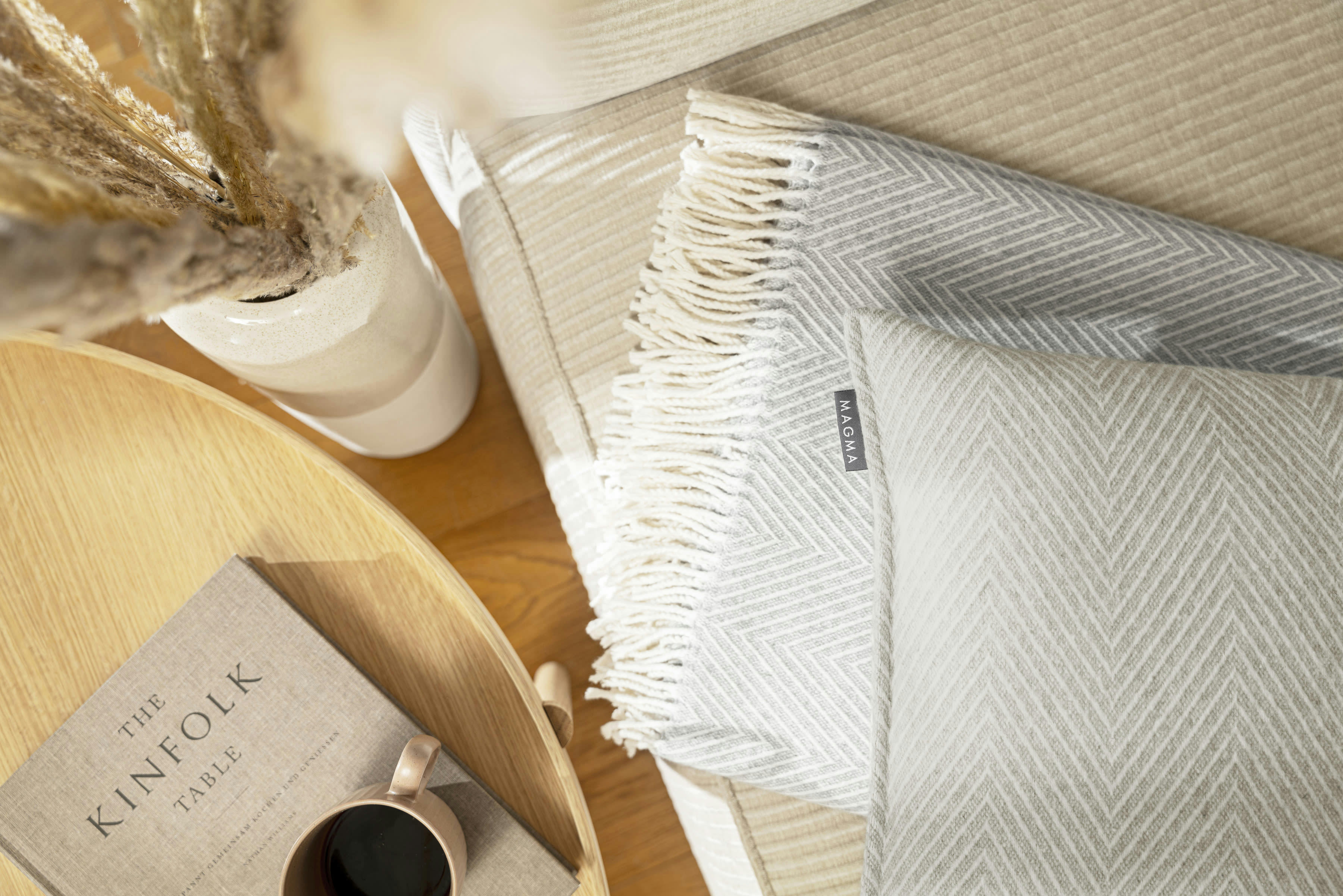 MERIDA - Housses de coussin chevrons gris coton recyclé- Lot de 2 - 45x45