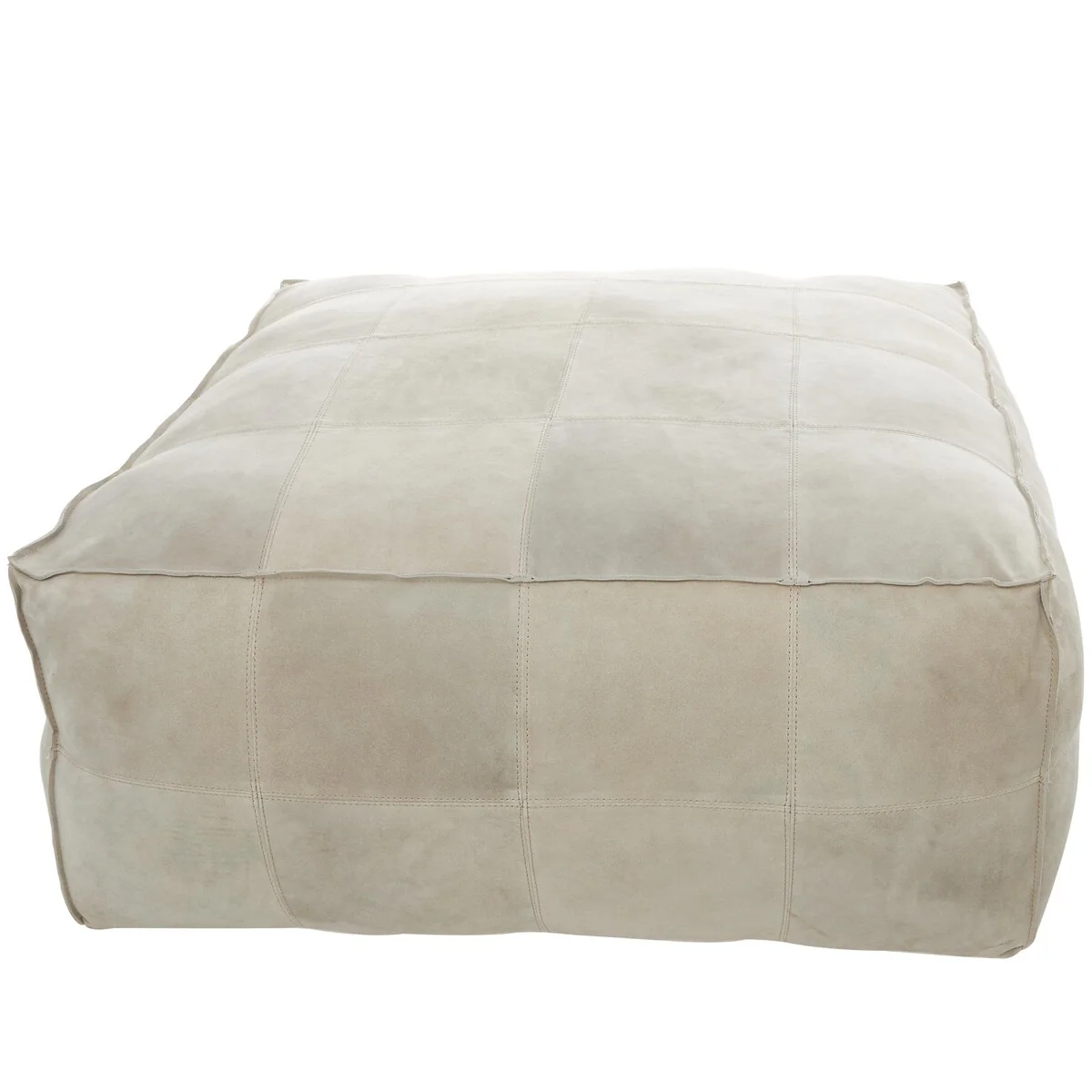 Leather Low Profile Square Pouf with Patchwork Design - Brown, Gray or Dark Brown- Roche River Decor