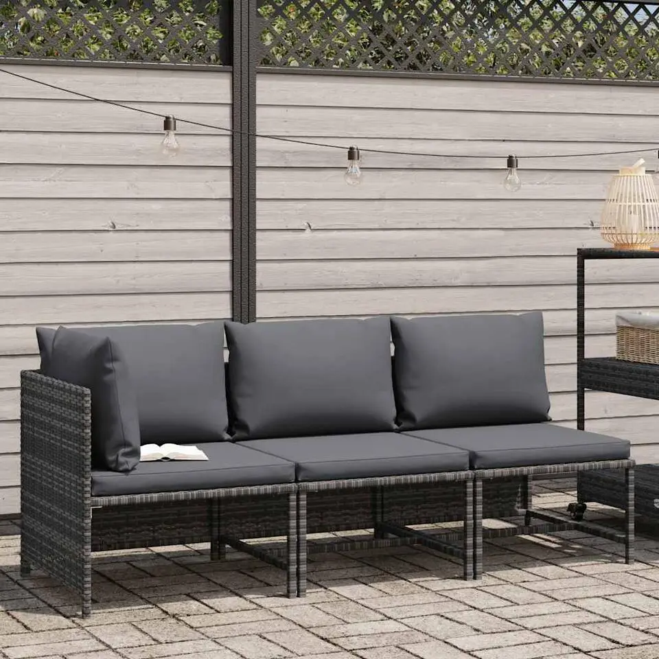 vidaXL - Loungeset - Grijs - Poly rattan - 3 stuks - Met kussens