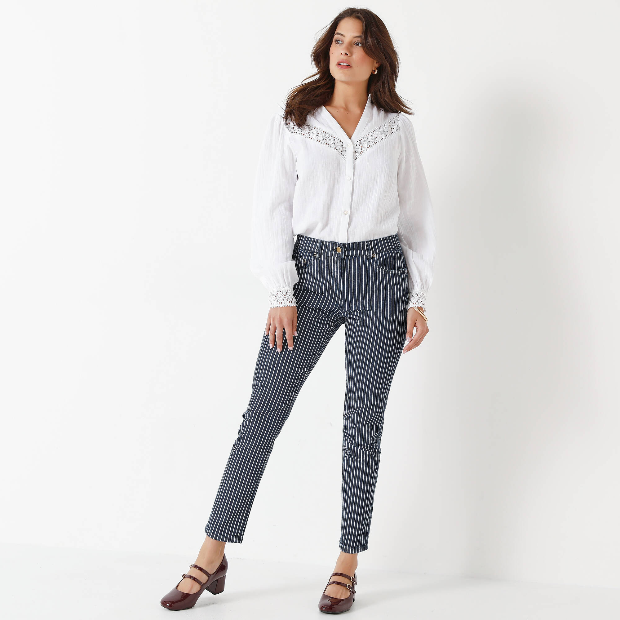 Jean 7/8ème rayé