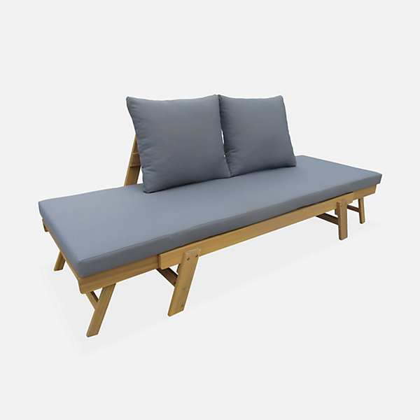 Banquette de jardin grise 2/3 places Jalance. accoudoirs modulables 155/200x72x74.5cm