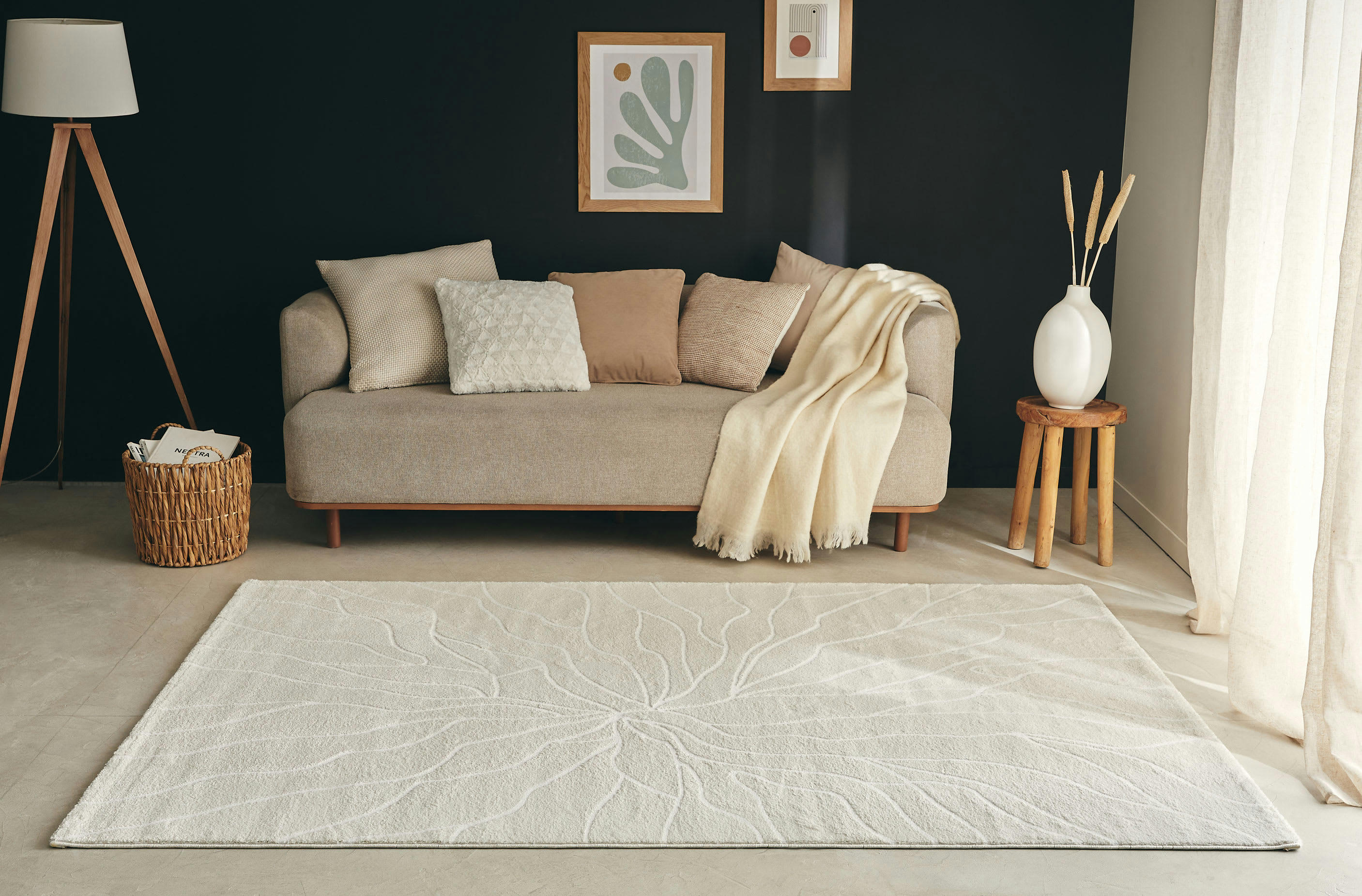 MEMPHIS - Tapis géométrique à poils ras - crème - 80x150 cm