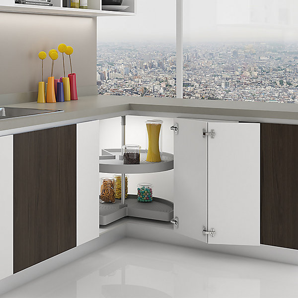 Emuca jeu de plateaux rotatifs Shelvo 3/4, pour module de 800mm, plastique et aluminium, Gris